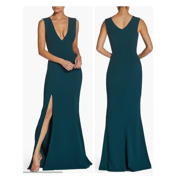 Dress the Population Dresses & Skirts - Dress the Population Sandra Plunge Crepe Trumpet Gown Sz XS in Pine Green Formal